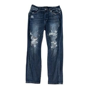Judy Blue Women's Distressed Boyfriend Jeans - Dark Blue